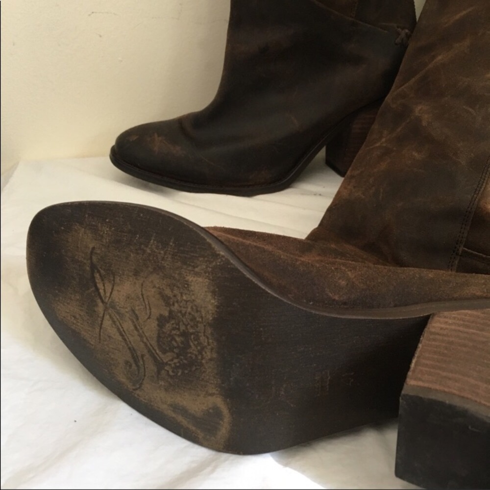 Free People Brown Slouchy Leather Heeled Boots - Picture 9 of 10